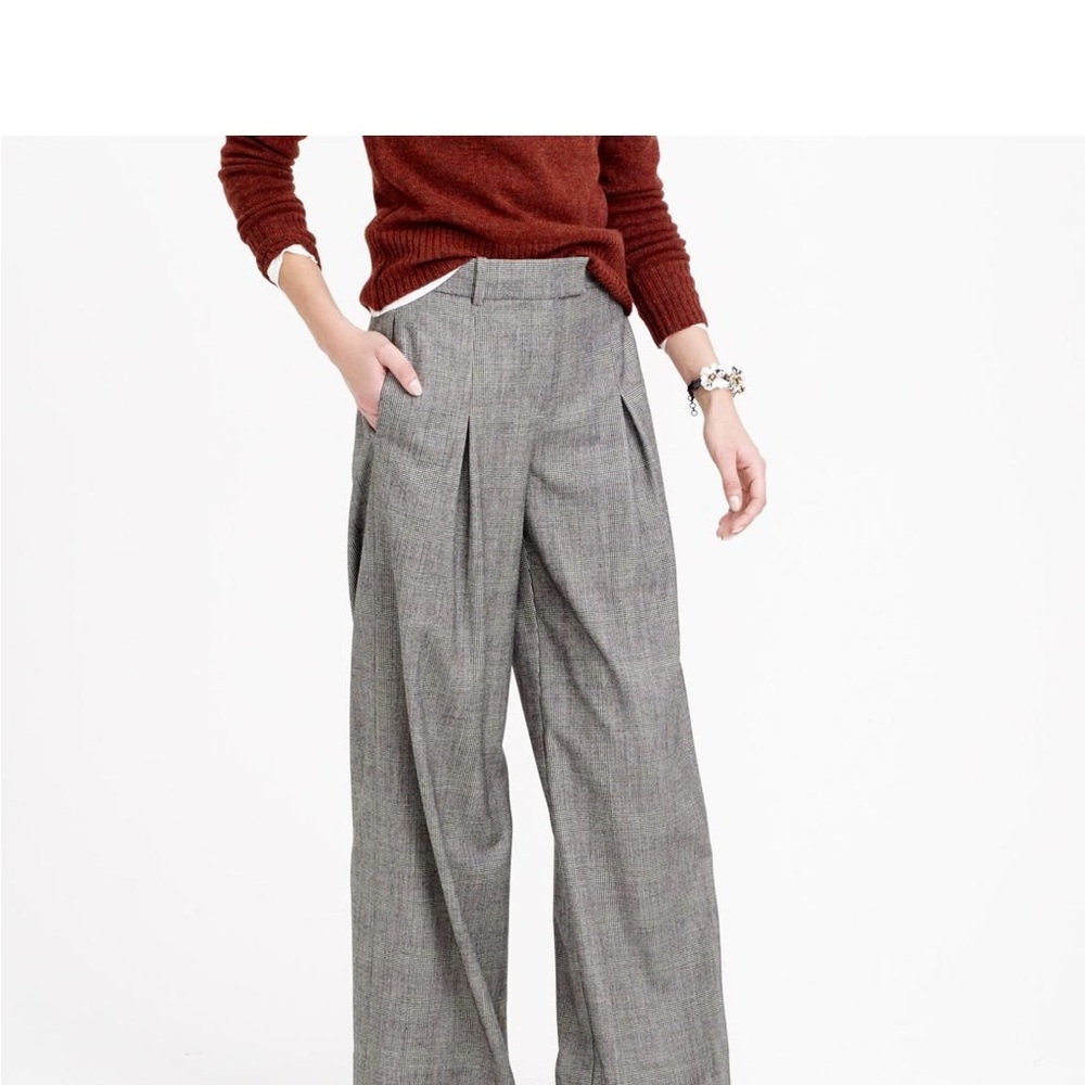 J. Crew Glen Plaid Wool Wide Leg Trousers (Cropped)